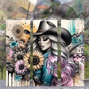 Handmade Cowgirl Mama Tumbler New 20oz Skinny With Lid And Reusable Straw